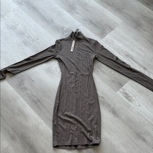 SKIMS Long Sleeve Turtleneck Bodycon Dress - Brown